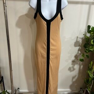 Elegant Tan and Black Maxi Dress